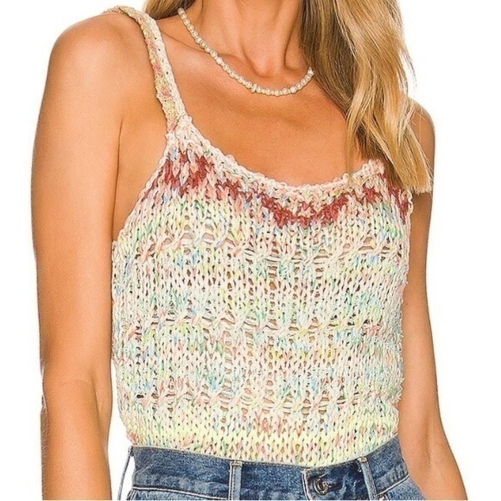 Free People Crochet Palmetto Tank Candied Dream Boho Distressed Shabby Chic Top